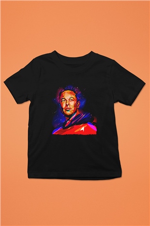Elon Musk Baskılı Unisex Siyah Çocuk Tişört - Tshirt