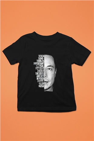 Elon Musk Baskılı Unisex Siyah Çocuk Tişört - Tshirt