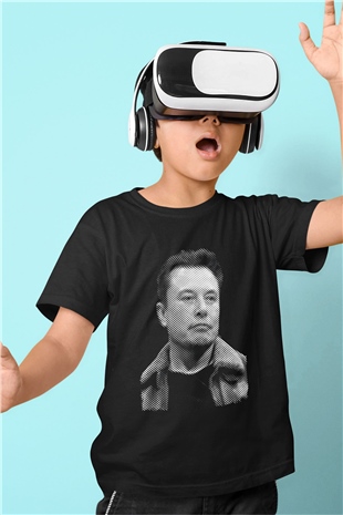 Elon Musk Baskılı Unisex Siyah Çocuk Tişört - Tshirt