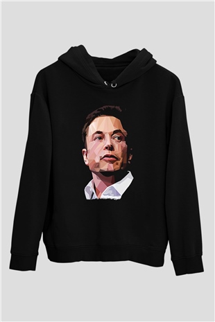 Elon Musk Baskılı Unisex Siyah Kapüşonlu Sweatshirt