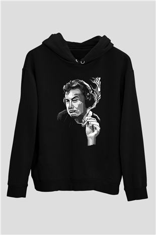 Elon Musk Baskılı Unisex Siyah Kapüşonlu Sweatshirt