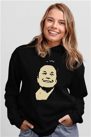 Elon Musk Baskılı Unisex Siyah Kapüşonlu Sweatshirt