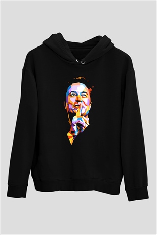 Elon Musk Baskılı Unisex Siyah Kapüşonlu Sweatshirt