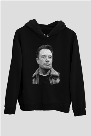 Elon Musk Baskılı Unisex Siyah Kapüşonlu Sweatshirt