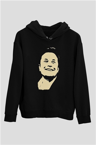 Elon Musk Baskılı Unisex Siyah Kapüşonlu Sweatshirt