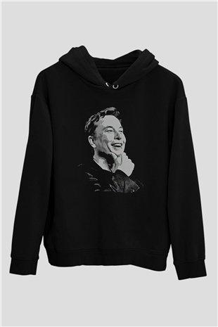 Elon Musk Baskılı Unisex Siyah Kapüşonlu Sweatshirt