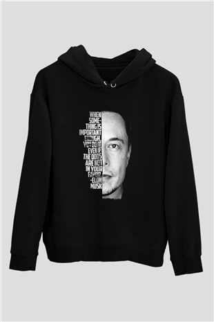 Elon Musk Baskılı Unisex Siyah Kapüşonlu Sweatshirt