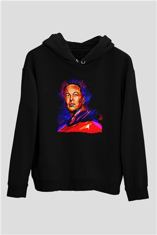 Elon Musk Baskılı Unisex Siyah Kapüşonlu Sweatshirt