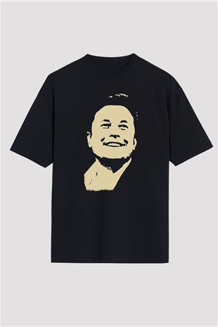 Elon Musk Baskılı Unisex Siyah Oversize Tişört - Tshirt