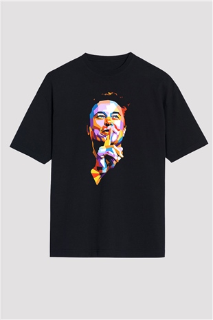 Elon Musk Baskılı Unisex Siyah Oversize Tişört - Tshirt