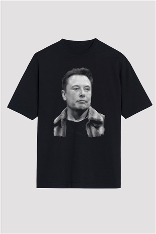 Elon Musk Baskılı Unisex Siyah Oversize Tişört - Tshirt
