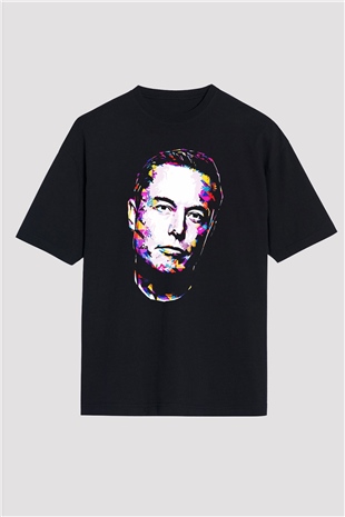 Elon Musk Baskılı Unisex Siyah Oversize Tişört - Tshirt