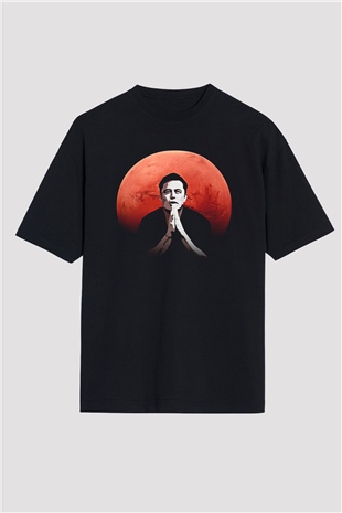 Elon Musk Baskılı Unisex Siyah Oversize Tişört - Tshirt