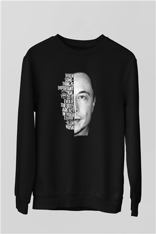Elon Musk Baskılı Unisex Siyah Sweatshirt