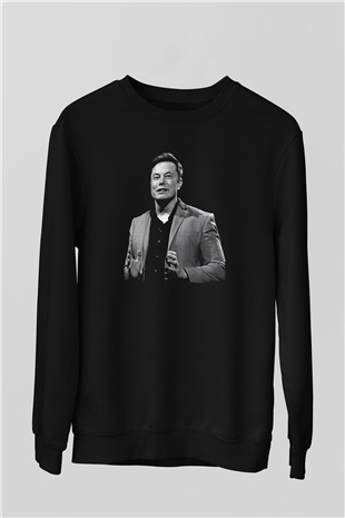 Elon Musk Baskılı Unisex Siyah Sweatshirt
