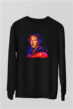 Elon Musk Baskılı Unisex Siyah Sweatshirt
