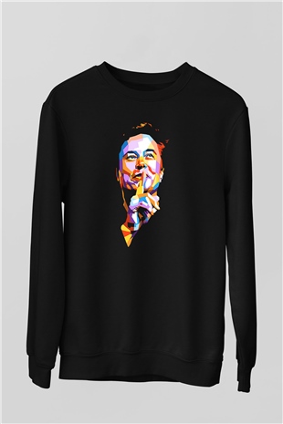 Elon Musk Baskılı Unisex Siyah Sweatshirt