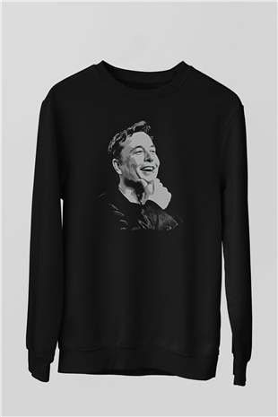 Elon Musk Baskılı Unisex Siyah Sweatshirt