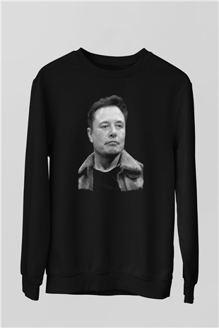 Elon Musk Baskılı Unisex Siyah Sweatshirt