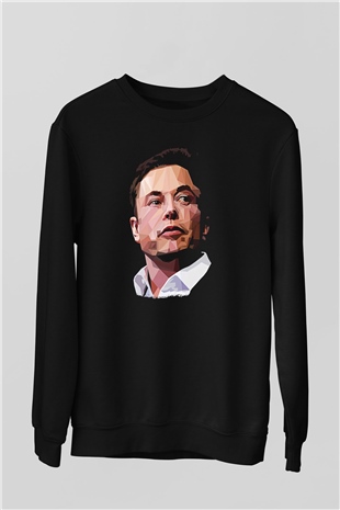 Elon Musk Baskılı Unisex Siyah Sweatshirt