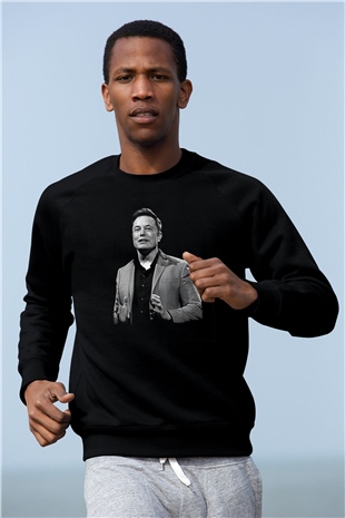 Elon Musk Baskılı Unisex Siyah Sweatshirt