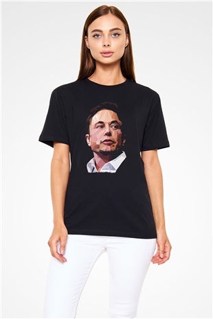 Elon Musk Baskılı Unisex Siyah Tişört - Tshirt