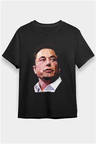Elon Musk Baskılı Unisex Siyah Tişört - Tshirt