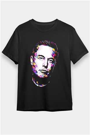 Elon Musk Baskılı Unisex Siyah Tişört - Tshirt