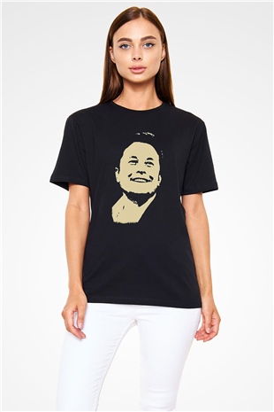 Elon Musk Baskılı Unisex Siyah Tişört - Tshirt