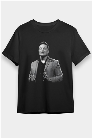 Elon Musk Baskılı Unisex Siyah Tişört - Tshirt