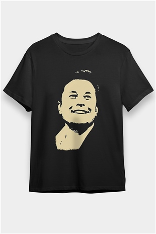 Elon Musk Baskılı Unisex Siyah Tişört - Tshirt