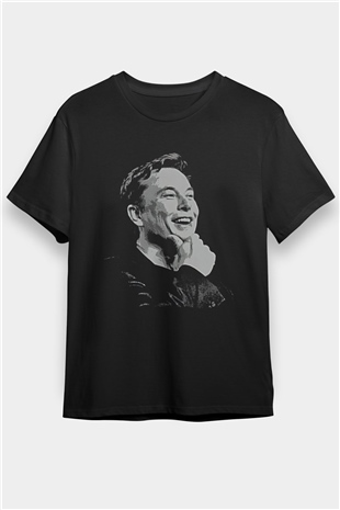 Elon Musk Baskılı Unisex Siyah Tişört - Tshirt