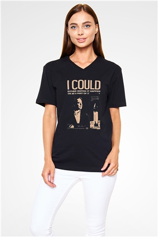 Elon Musk Baskılı Unisex Siyah V Yaka Tişört - Tshirt