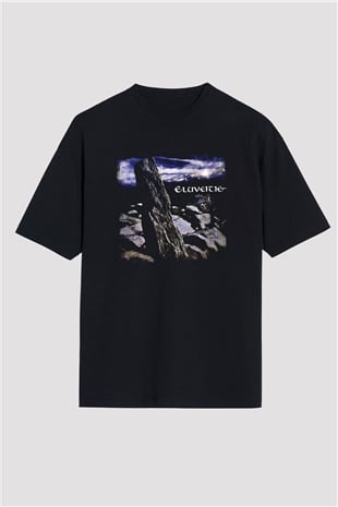 Eluveitie Baskılı Unisex Siyah Oversize Tişört