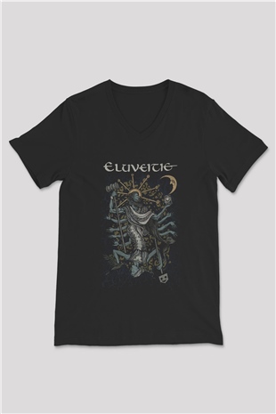 Eluveitie Siyah Unisex V Yaka Tişört T-Shirt