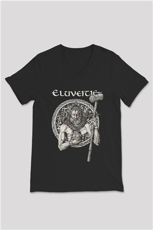 Eluveitie Siyah Unisex V Yaka Tişört T-Shirt
