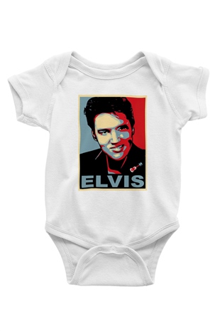Elvis Presley Baskılı Beyaz Unisex Bebek Body - Zıbın