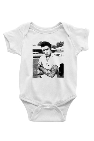 Elvis Presley Baskılı Beyaz Unisex Bebek Body - Zıbın
