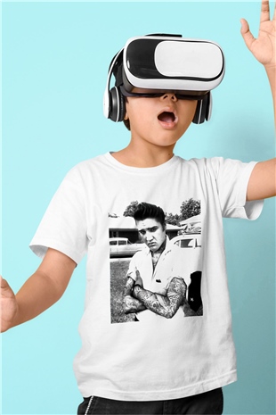 Elvis Presley Baskılı Beyaz Unisex Çocuk Tişört