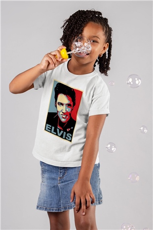 Elvis Presley Baskılı Beyaz Unisex Çocuk Tişört