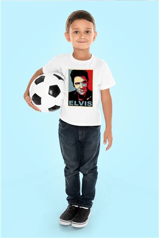 Elvis Presley Baskılı Beyaz Unisex Çocuk Tişört