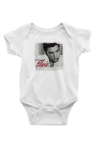 Elvis Presley Baskılı Unisex Beyaz Bebek Body - Zıbın