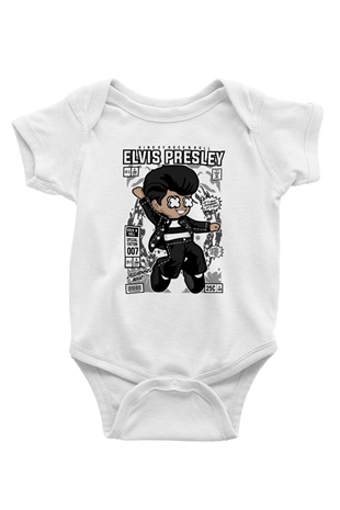 Elvis Presley Baskılı Unisex Beyaz Bebek Body - Zıbın