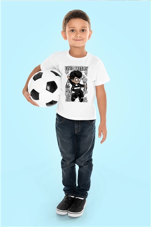 Elvis Presley Baskılı Unisex Beyaz Çocuk Tişört