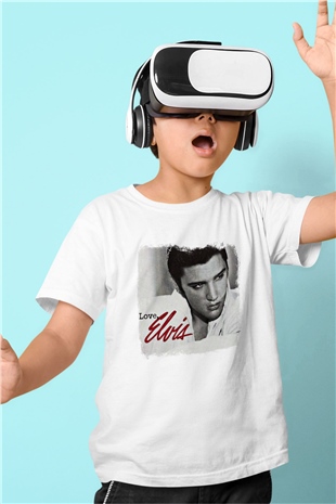 Elvis Presley Baskılı Unisex Beyaz Çocuk Tişört