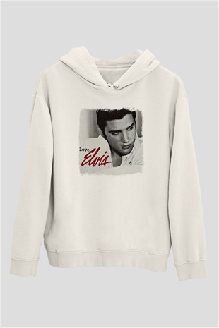 Elvis Presley Baskılı Unisex Beyaz Hoodie
