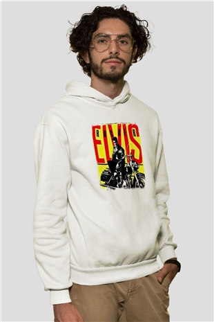 Elvis Presley Baskılı Unisex Beyaz Hoodie