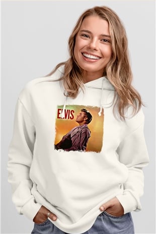 Elvis Presley Baskılı Unisex Beyaz Hoodie