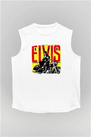 Elvis Presley Baskılı Unisex Beyaz Kolsuz Tişört