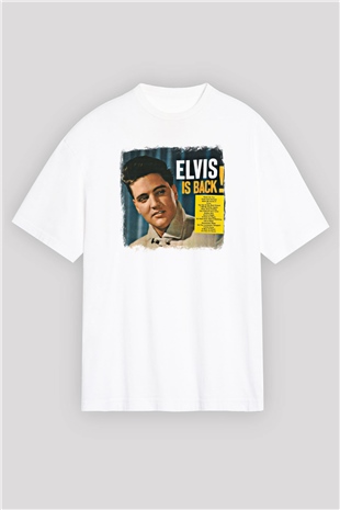 Elvis Presley Baskılı Unisex Beyaz Oversize Tişört